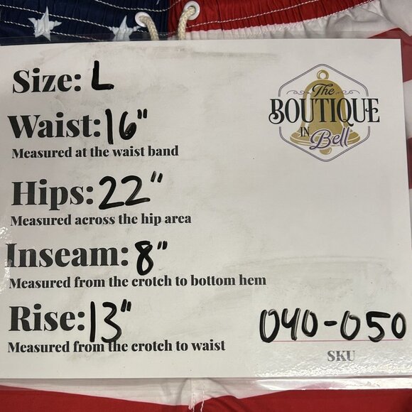 NWT Old Navy Mens L American Flag Swim Trunks UPF 50 Stars Stripes Drawstring - Picture 12 of 13